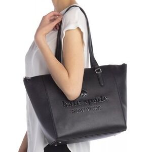 Kate Spade Sienne Logo Large Black Leather Tote WKRU6066 Shoulder Bag $399